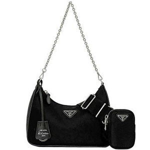 Prada Shoulder Bag Black Re Edition Re Nylon Nylon Pouch Chain Crossbody